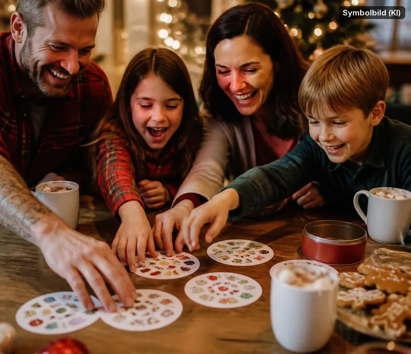 Symbolbild, mit KI erstellt: Familie spielt ein Symbol-Kartenspiel
